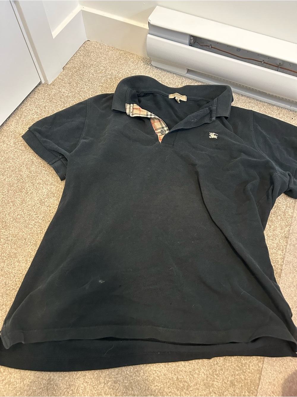 Burberry Kids Black Polo with Iconic Check Collar Accent